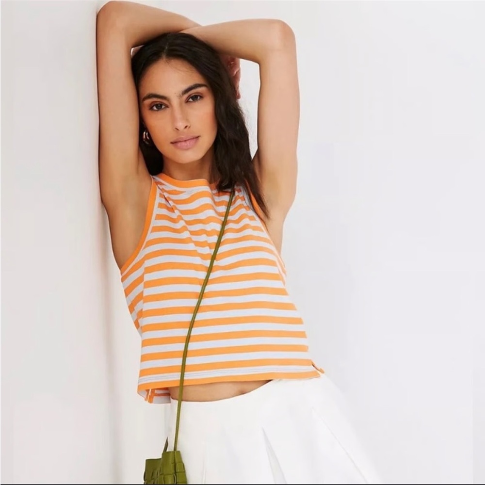 Maeve by Anthropologie Orange and Blue Striped Crop Tank Top Size XL
